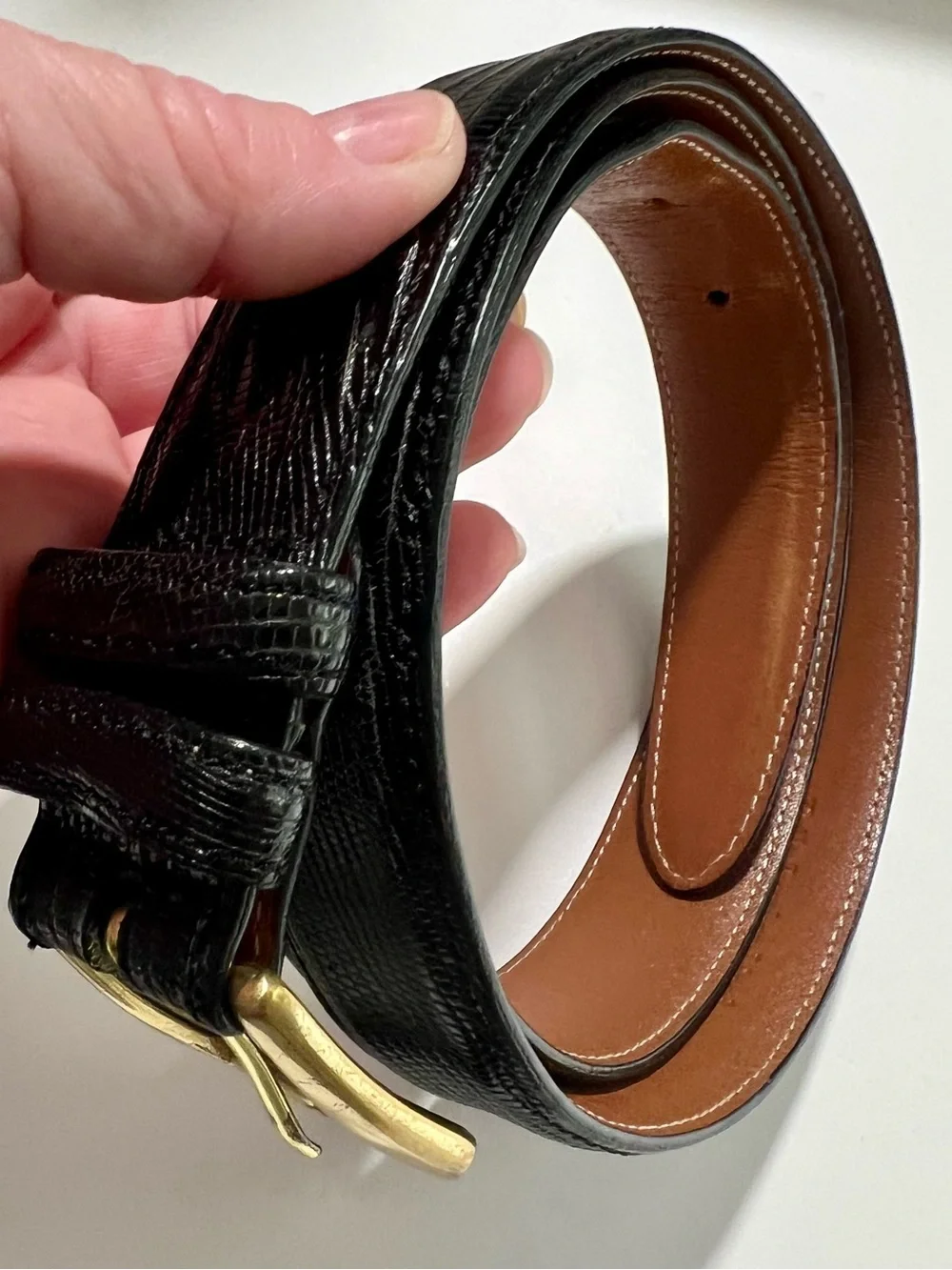 Allen Edmunds Men’s Exotic Teju Lizard Hide And Leather Belt Size 36/90, No. 261